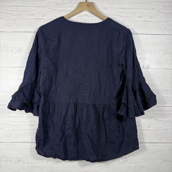 Ann Taylor Loft Womens Size Small Blue Cotton Bell Sleeve Blouse - Picture 6 of 6